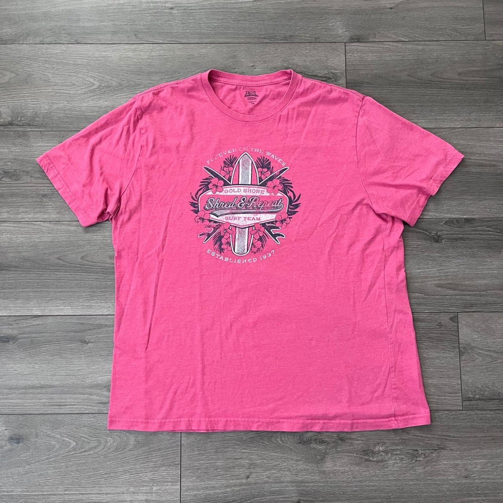 Izod Saltwater Mens XXL Pink Graphic Tee Shred & Repeat Surf Team T-Shirt